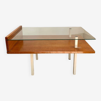 Table basse moderniste en bois , métal et verre