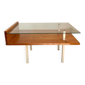 Modernist coffee table in wood, metal and glass