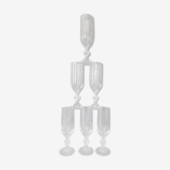 Set of 6 champagne flutes in chiseled glass