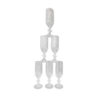 Set of 6 champagne flutes in chiseled glass
