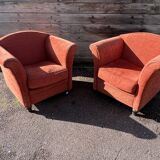 Pair of Art Deco style fabric club armchairs