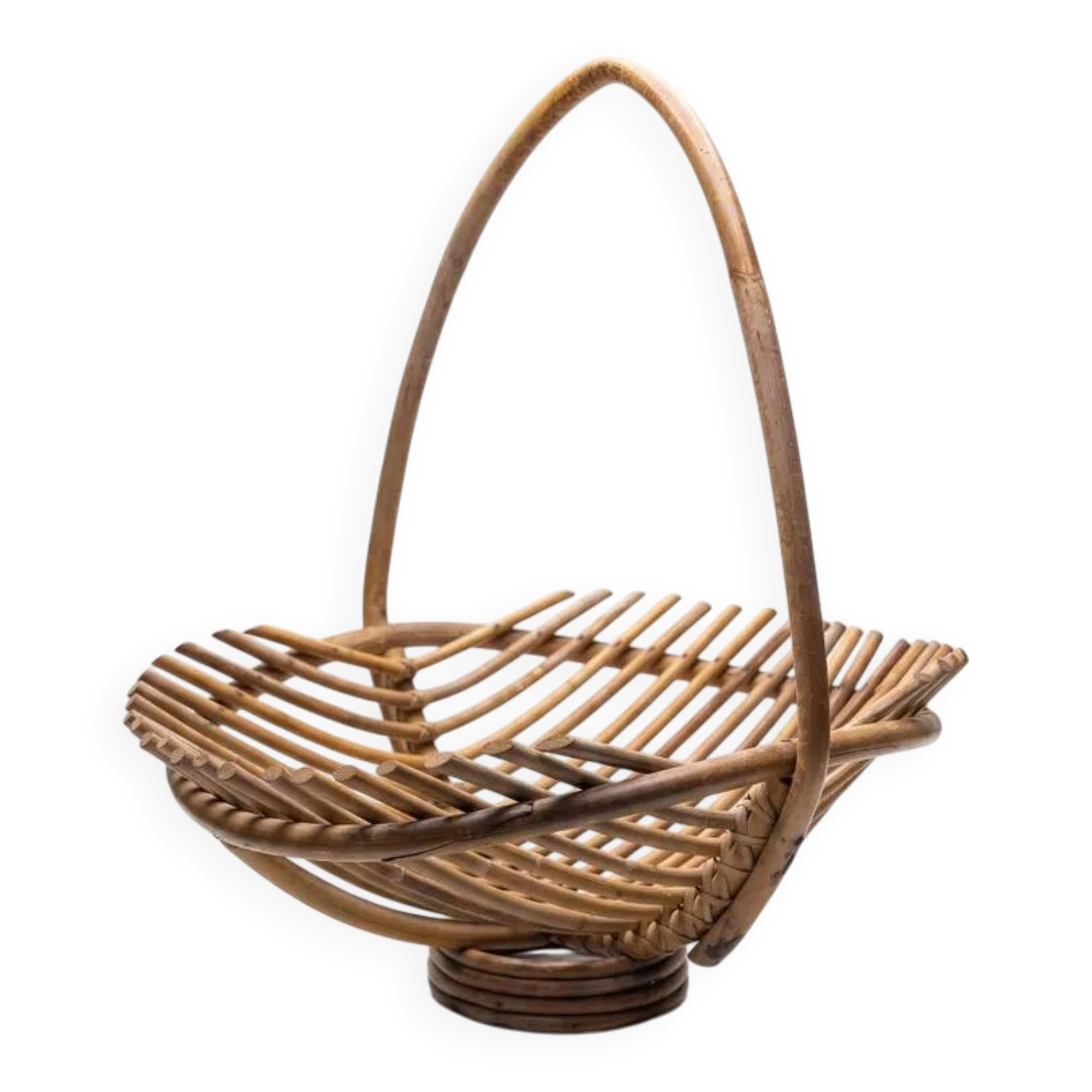 Vintage bamboo and rattan fruit bowl – Large fruit basket, boho chic / Riviera, retro centrepiece – Mid-Century 60s design