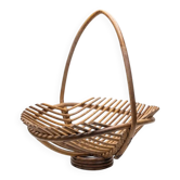 Corbeille à fruits vintage en bambou et rotin – Grand panier à fruits, bohème chic / riviera, Centre de table rétro – design Mid-Century 60s