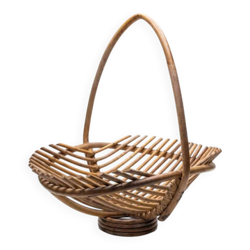 Vintage bamboo and rattan fruit bowl – Large fruit basket, boho chic / Riviera, retro centrepiece – Mid-Century 60s design