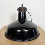 Industrial Black Enamel Factory Lamp with Cast Iron Top, 1950s