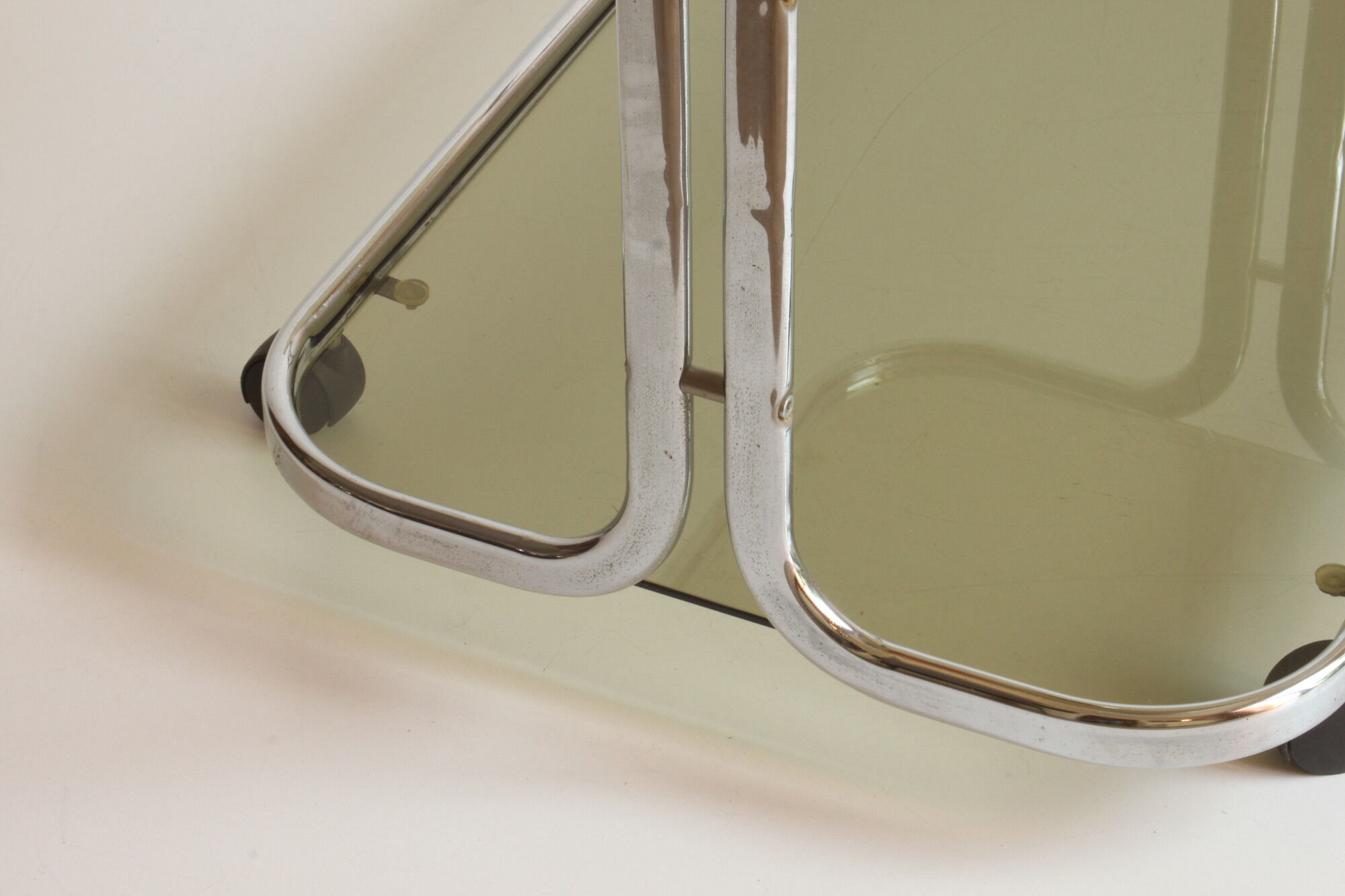 Chrome and smoked glass vintage bar cart trolley, 1970s.