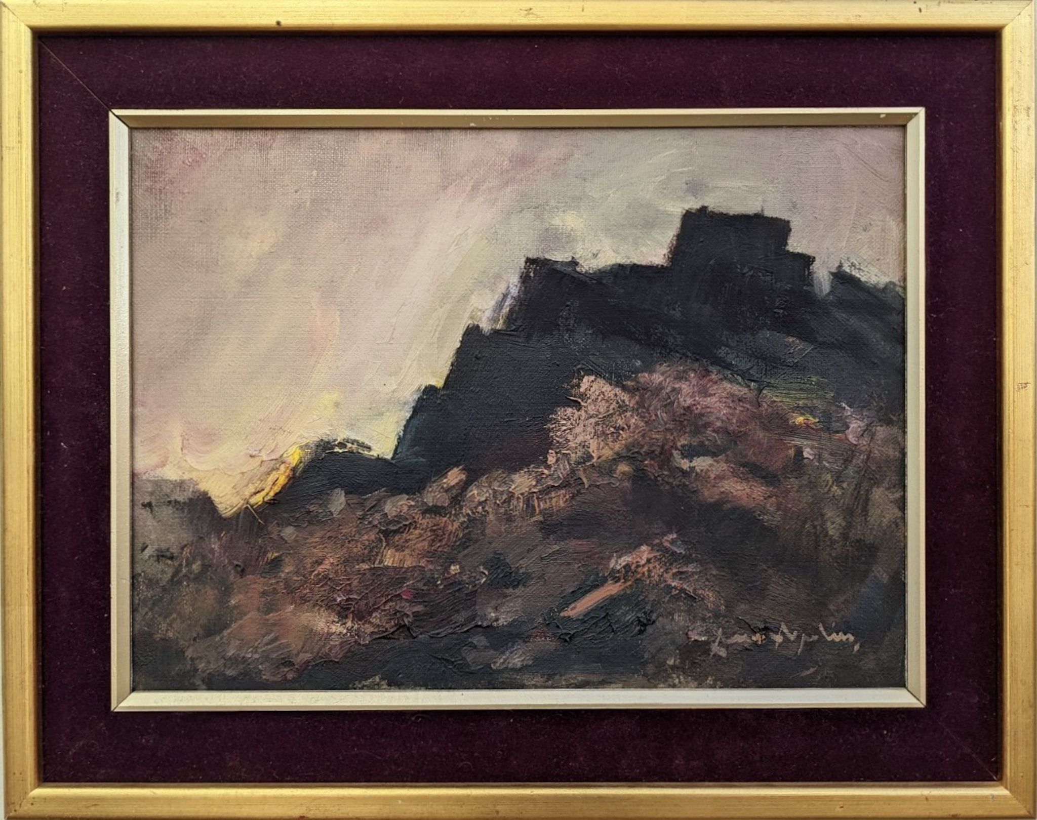 Mid-Century Modern "Break of Day" Swedish Abstract Landscape Oil Painting, Framed
