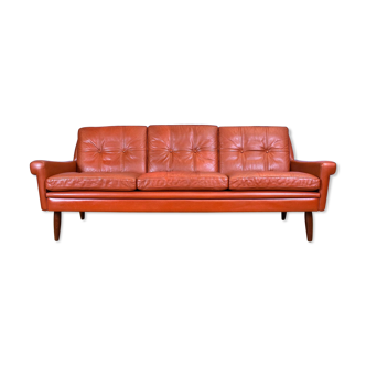 Mid Century Retro Danish Skippers Møbler Red Leather 3 Seat Sofa 1960s