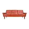 Mid Century Retro Danish Skippers Møbler Red Leather 3 Seat Sofa 1960s