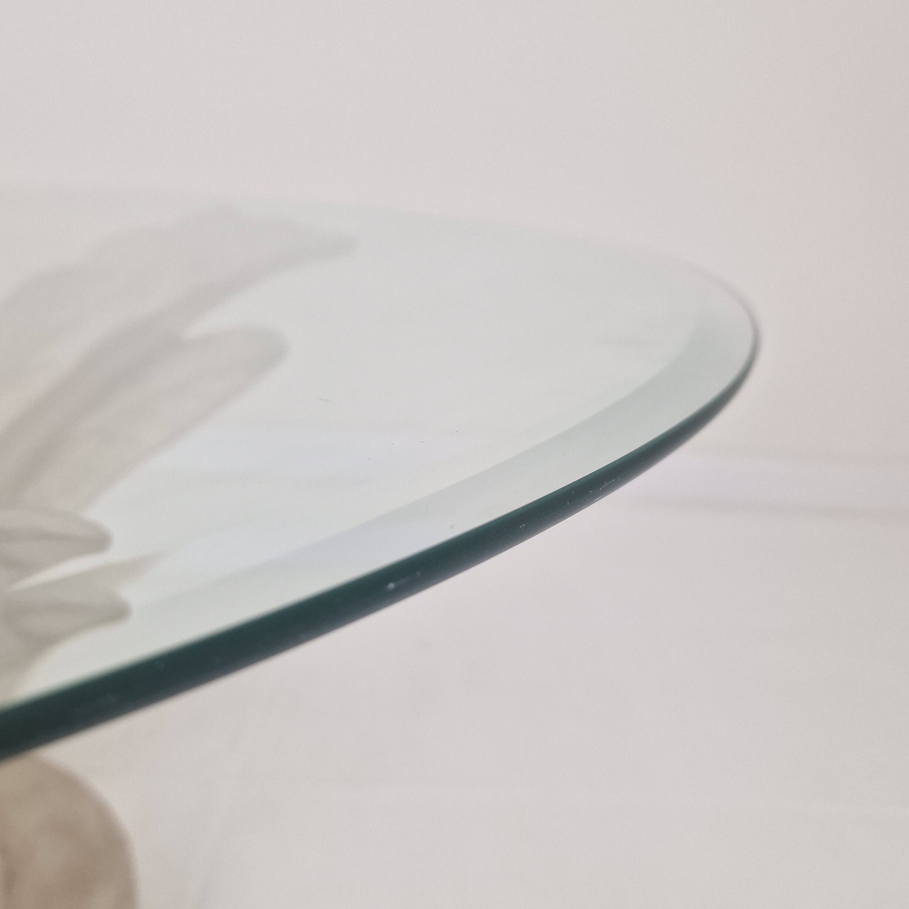 Italian "Flower" Coffee Table in Plaster With Facet Cut Round Plate, 1970s