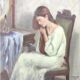 Jeune fille se peignant les cheveux 1984 signé, Portrait