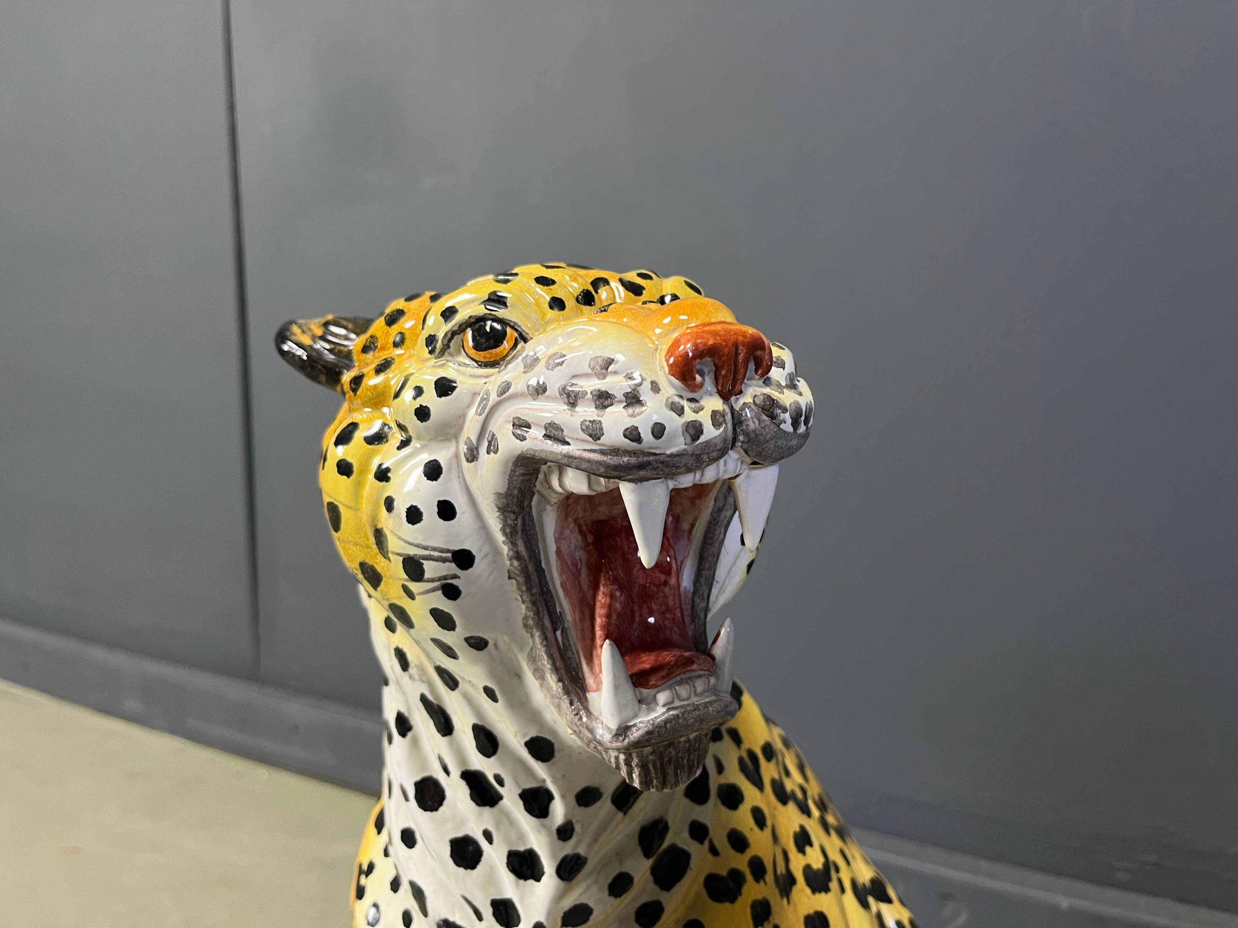 Pair of glazed terracotta leopard figures, Italian, 1960s.