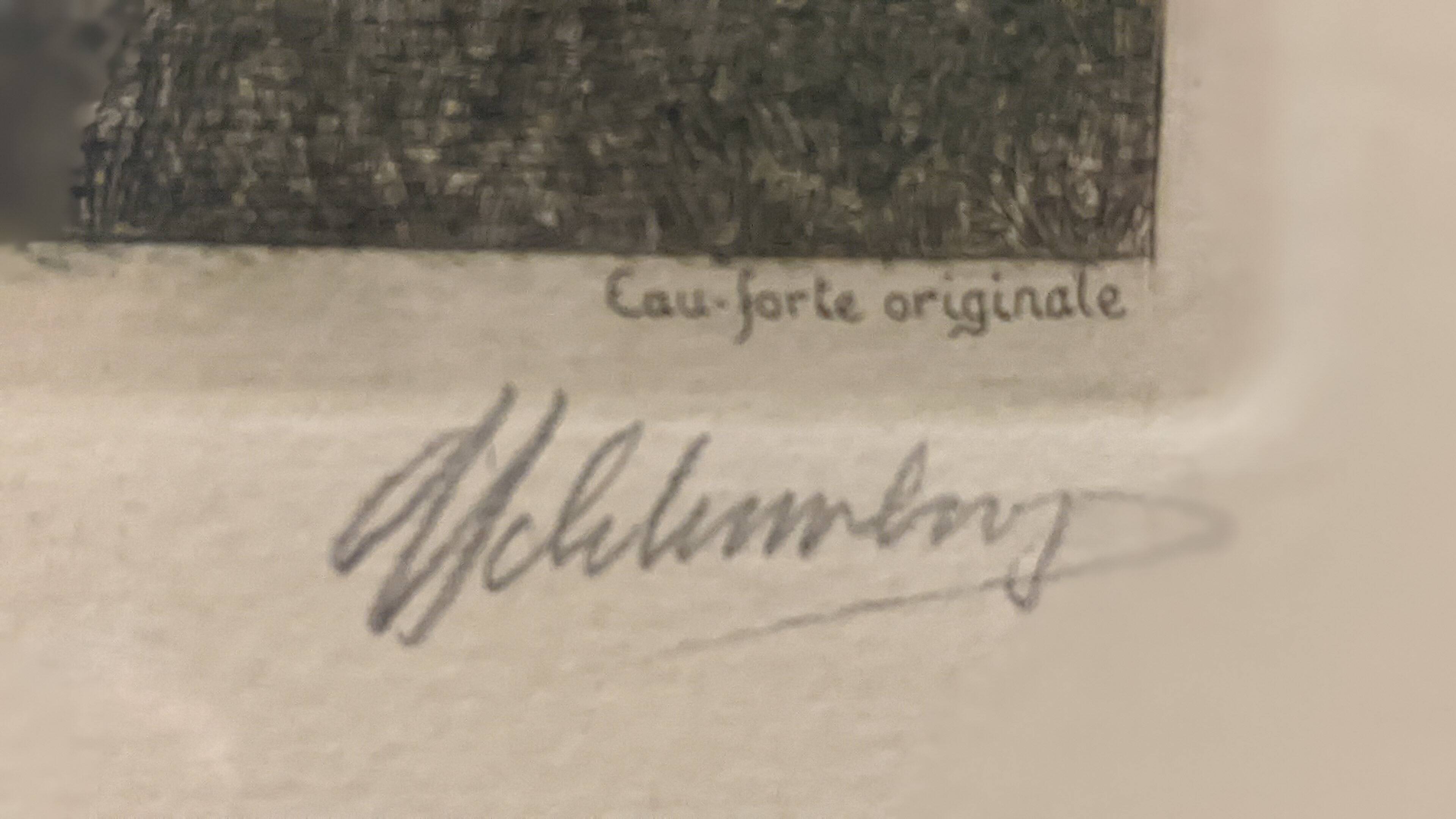 Original etching signed Schlumberger Vichy Bellerive the Allier golf chalet