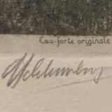 Original etching signed Schlumberger Vichy Bellerive the Allier golf chalet