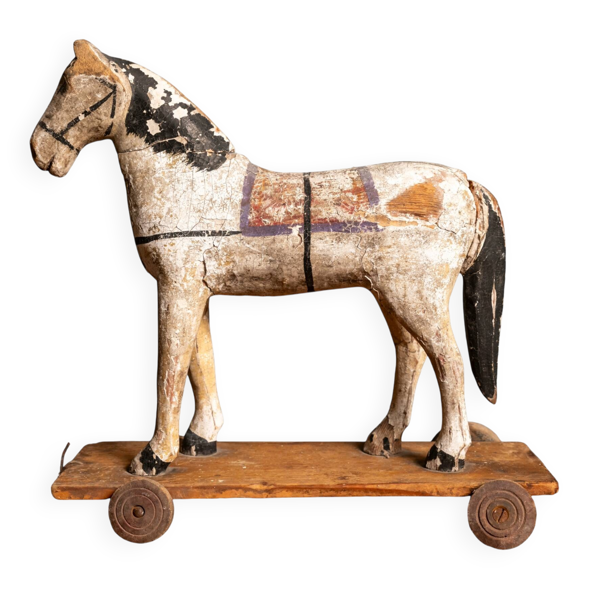 Antique Wooden Toy Horse on Wheels, Early 20th Century