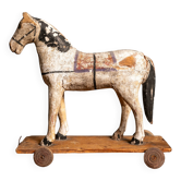 Antique Wooden Toy Horse on Wheels, Early 20th Century