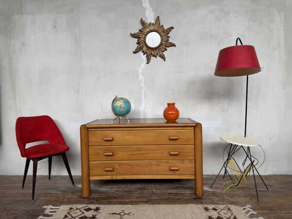 Commode en orme massif style Maison Regain, années 70