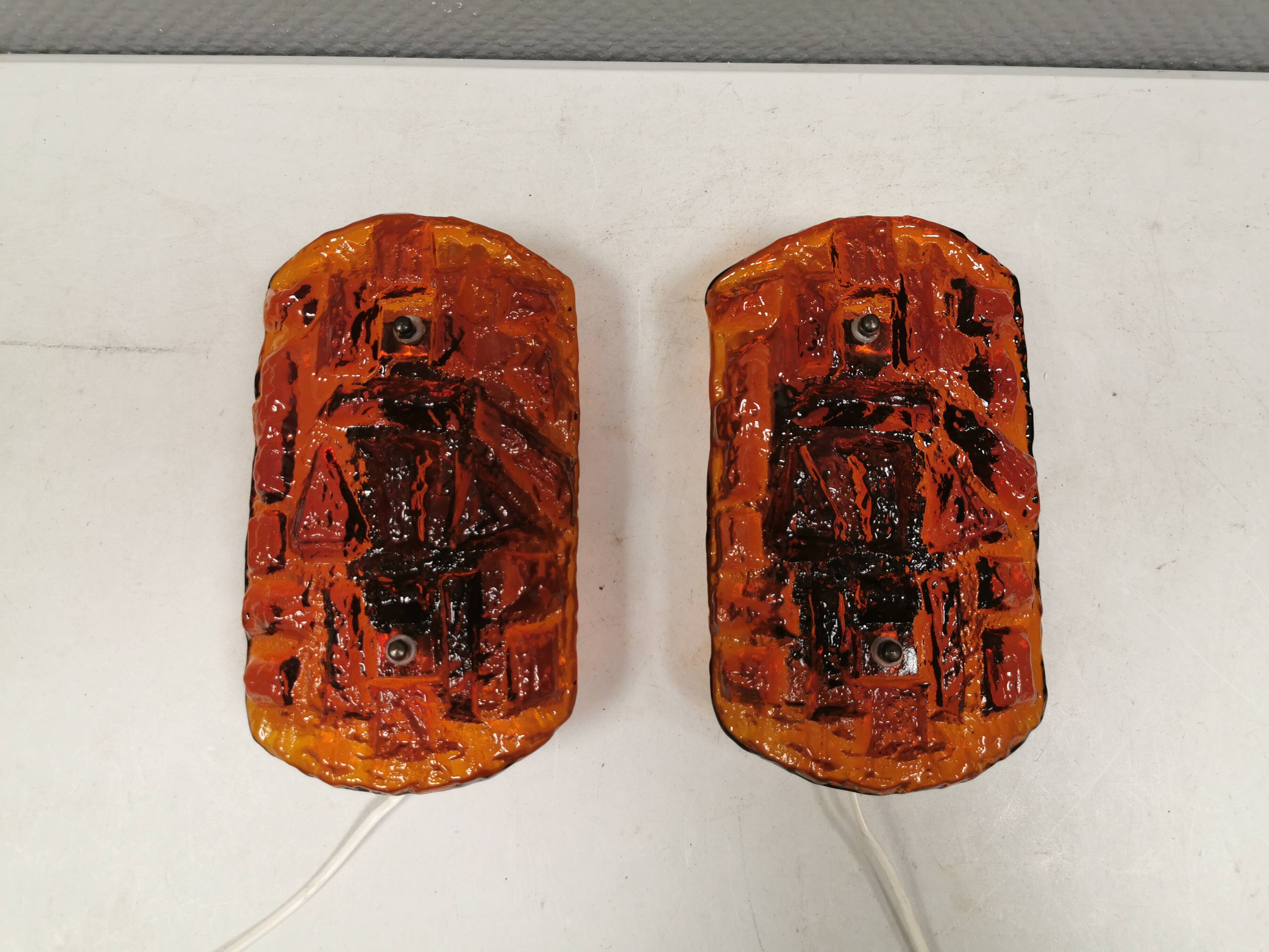 A set of wall lamps in amber-colored glass from Danish Vitrika, 1970s