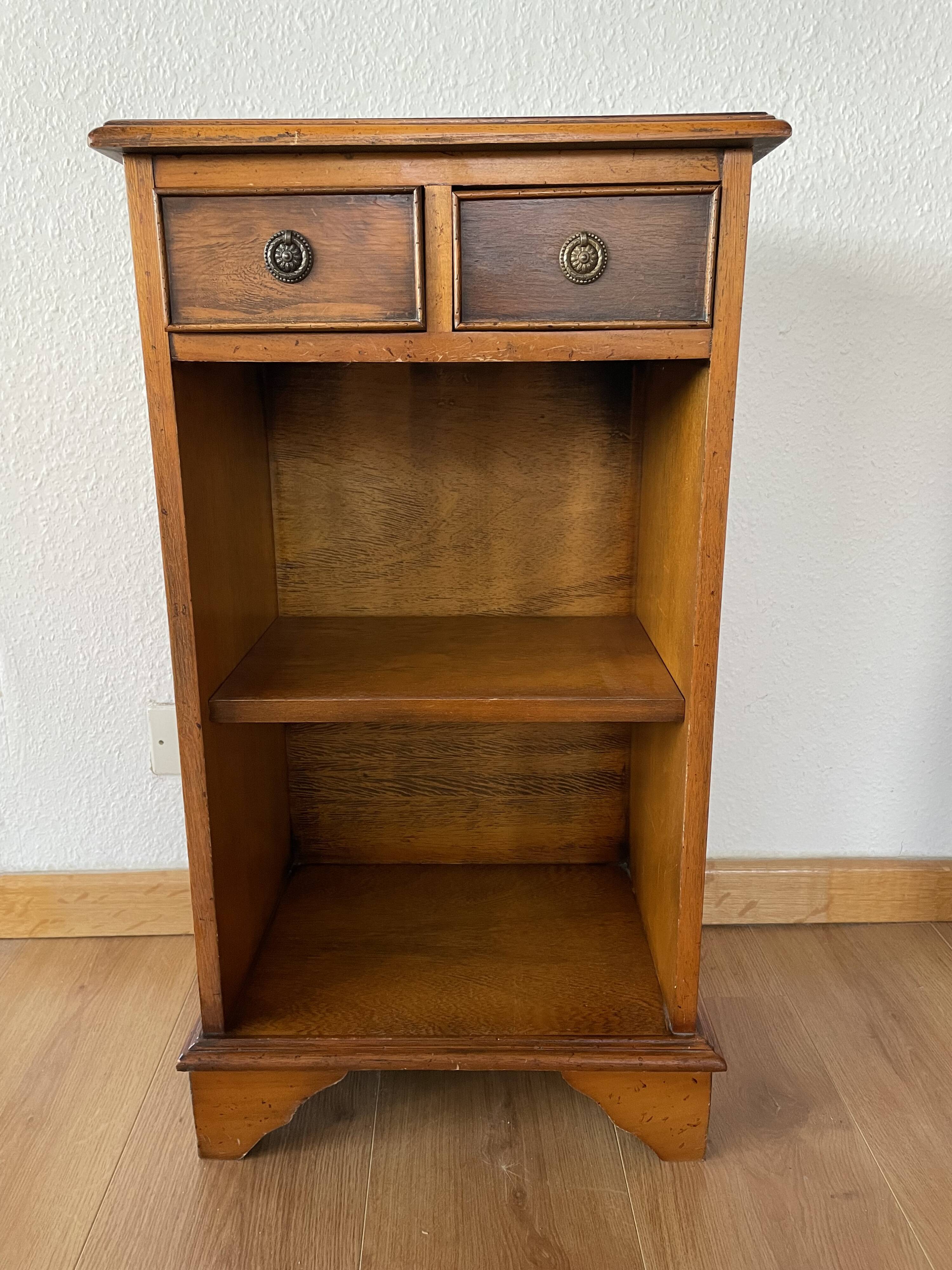 Small vintage wooden cabinet – 2 drawers & shelves