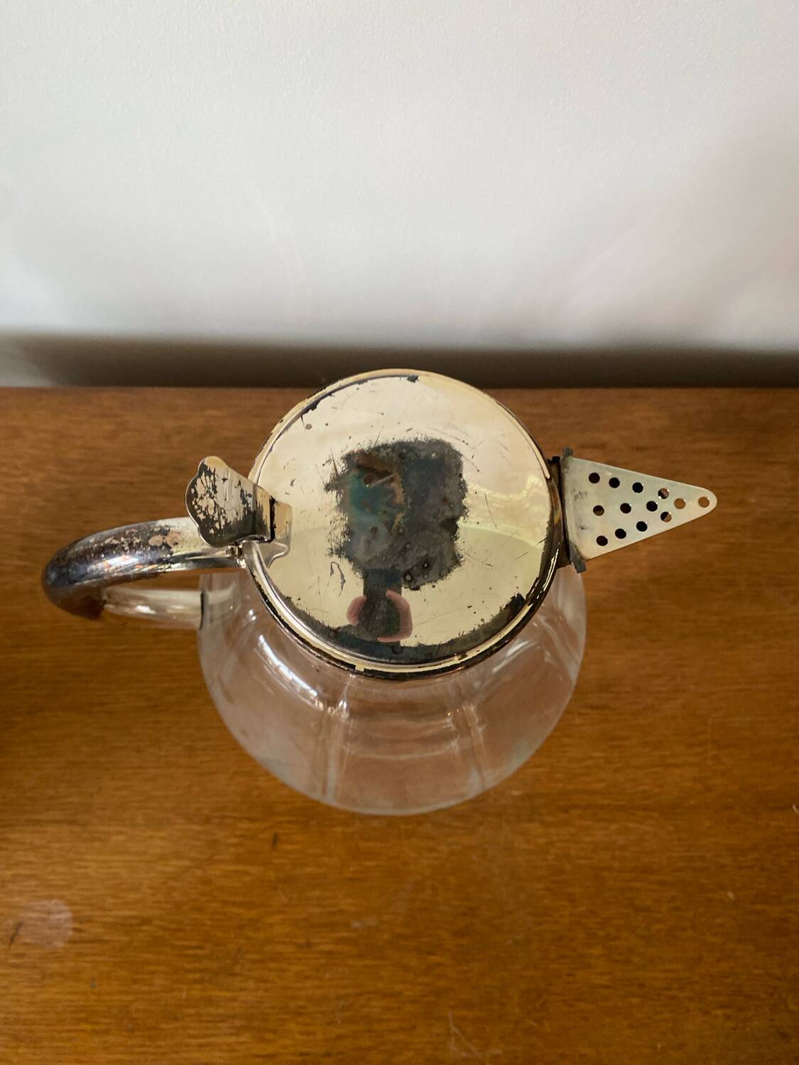 Old Refreshing Carafe + Ice Tube Moulded Glass + Silver Metal