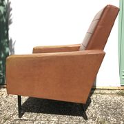 Ancient 70s brown black metal legs armchair wood vintage