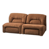 Modular 2-seater sofa in brown fabric, 1970s vintage modernism