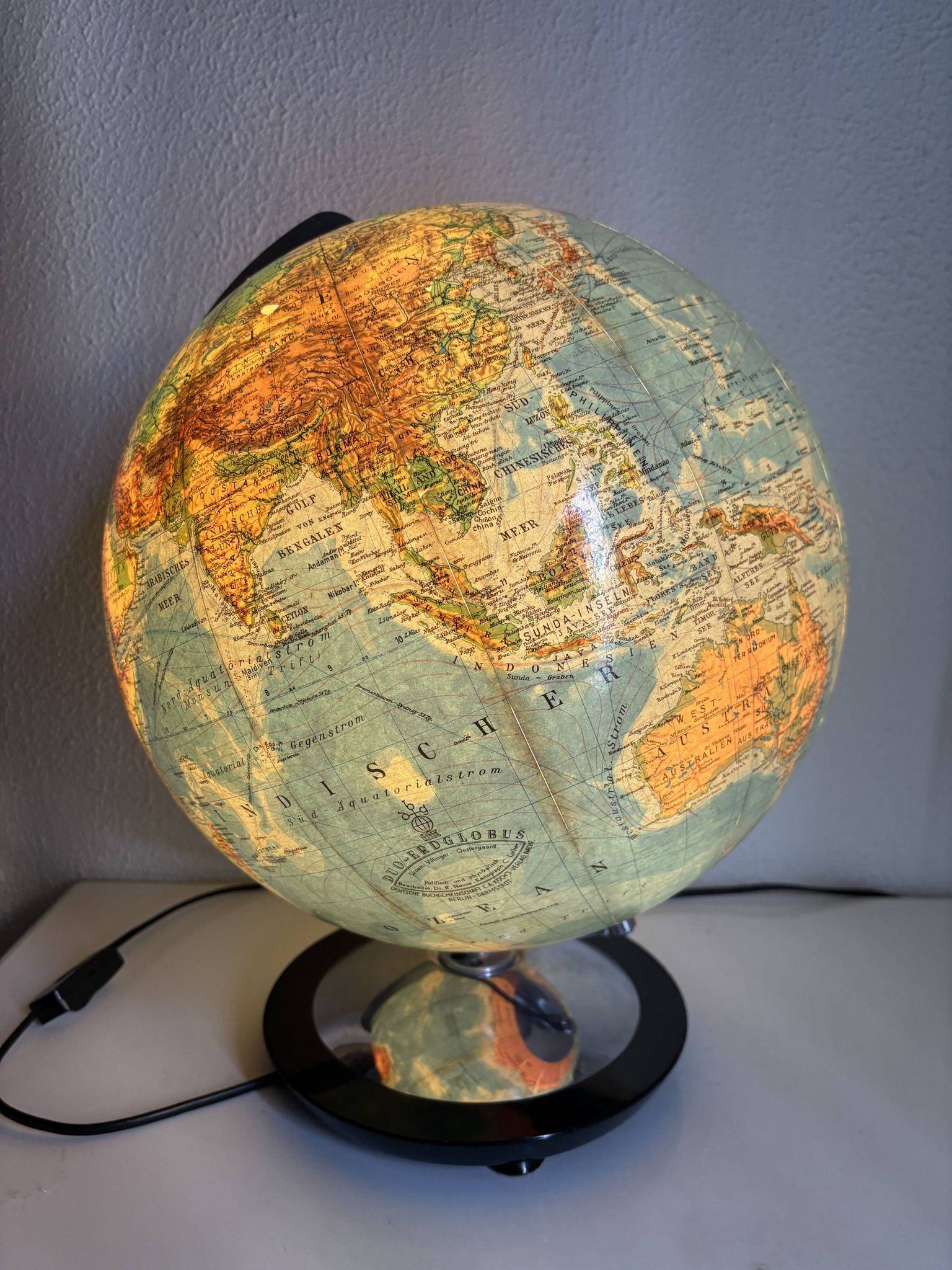 Globe vintage 1940 terrestre verre Duo Erdglobus Berlin - 42 cm