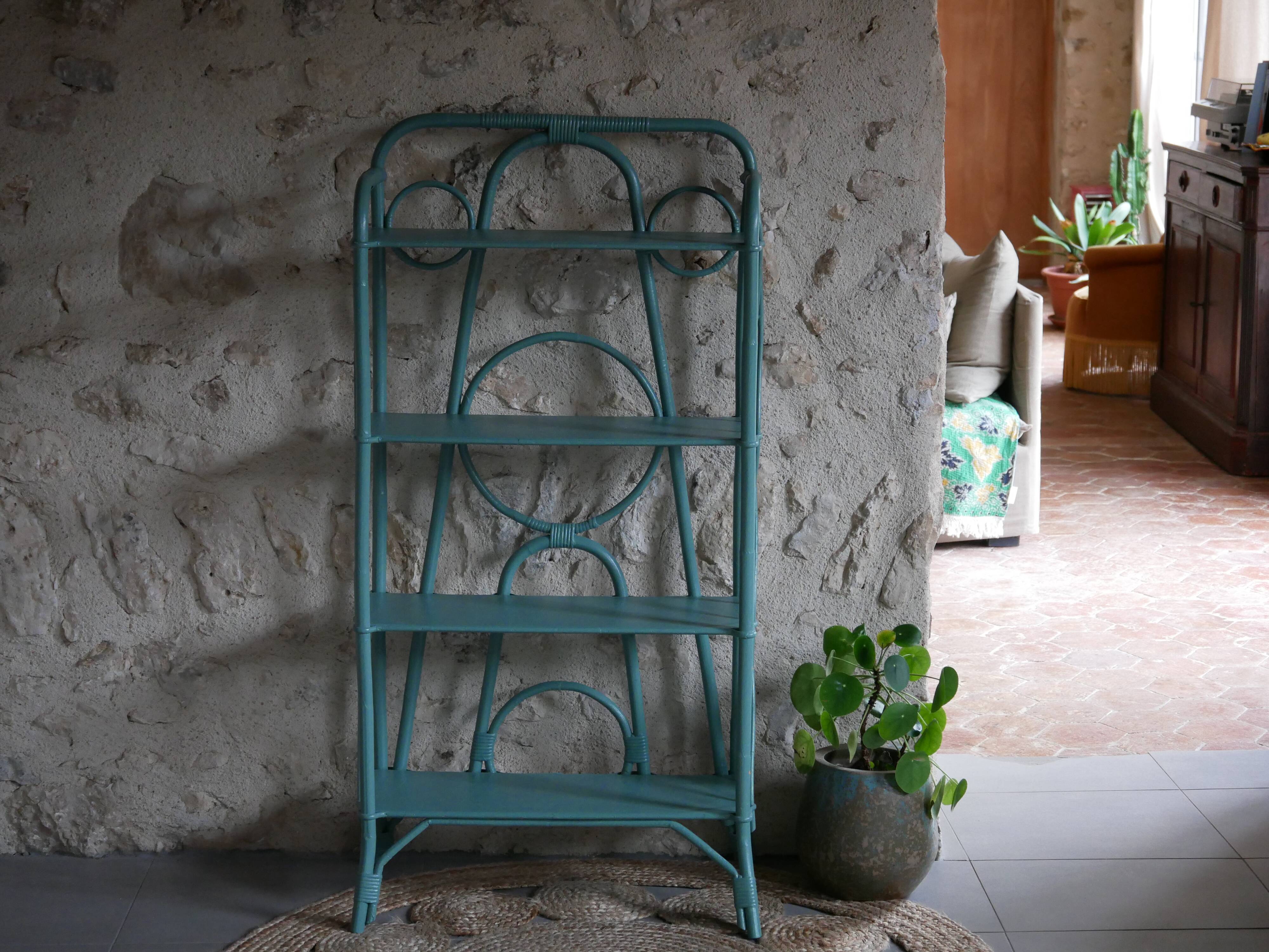Blue rattan shelf