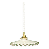 Suspension abat-jour vintage en opaline blanche dentelée (OP12)
