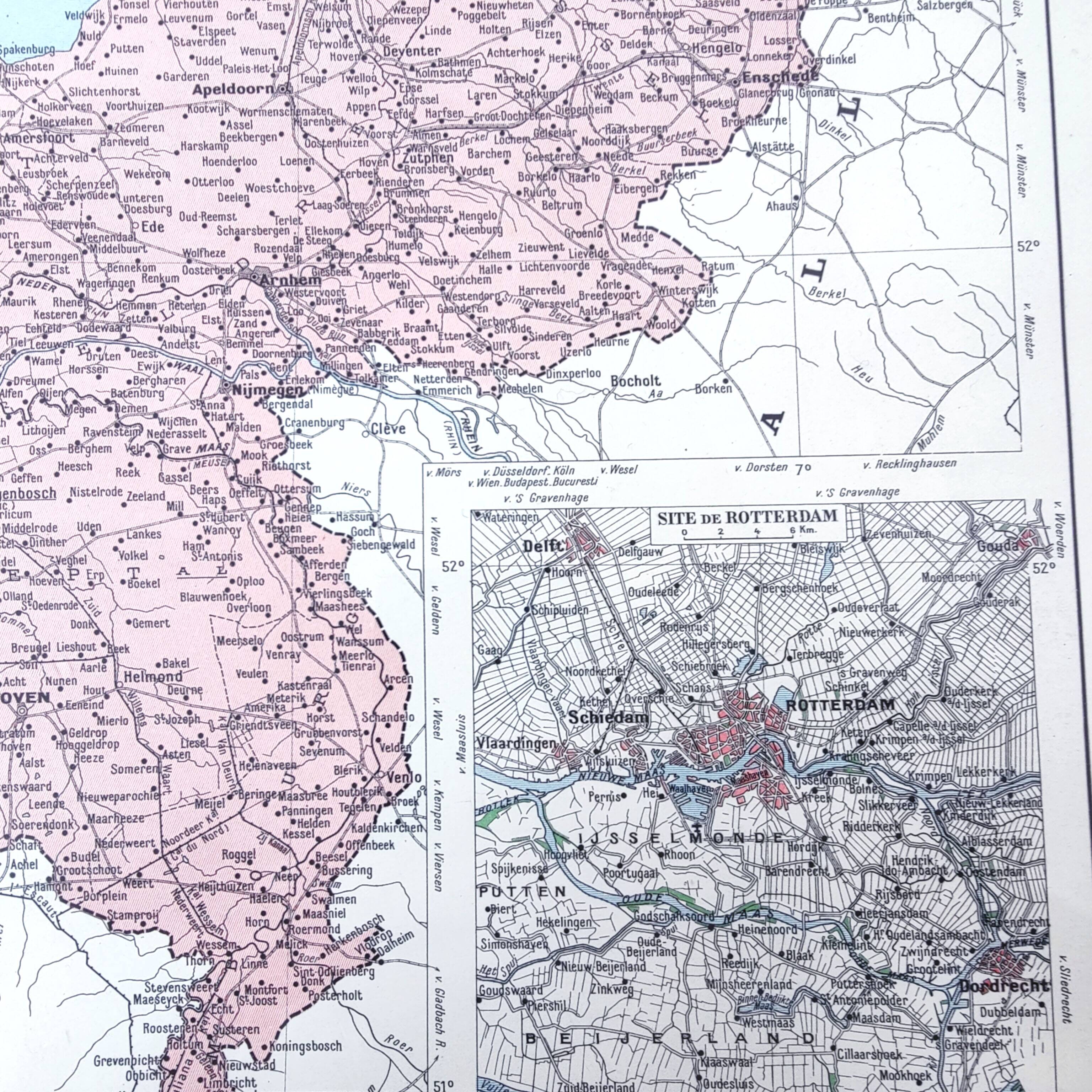 Map of the Netherlands Amsterdam Rotterdam 43x43cm from 1950