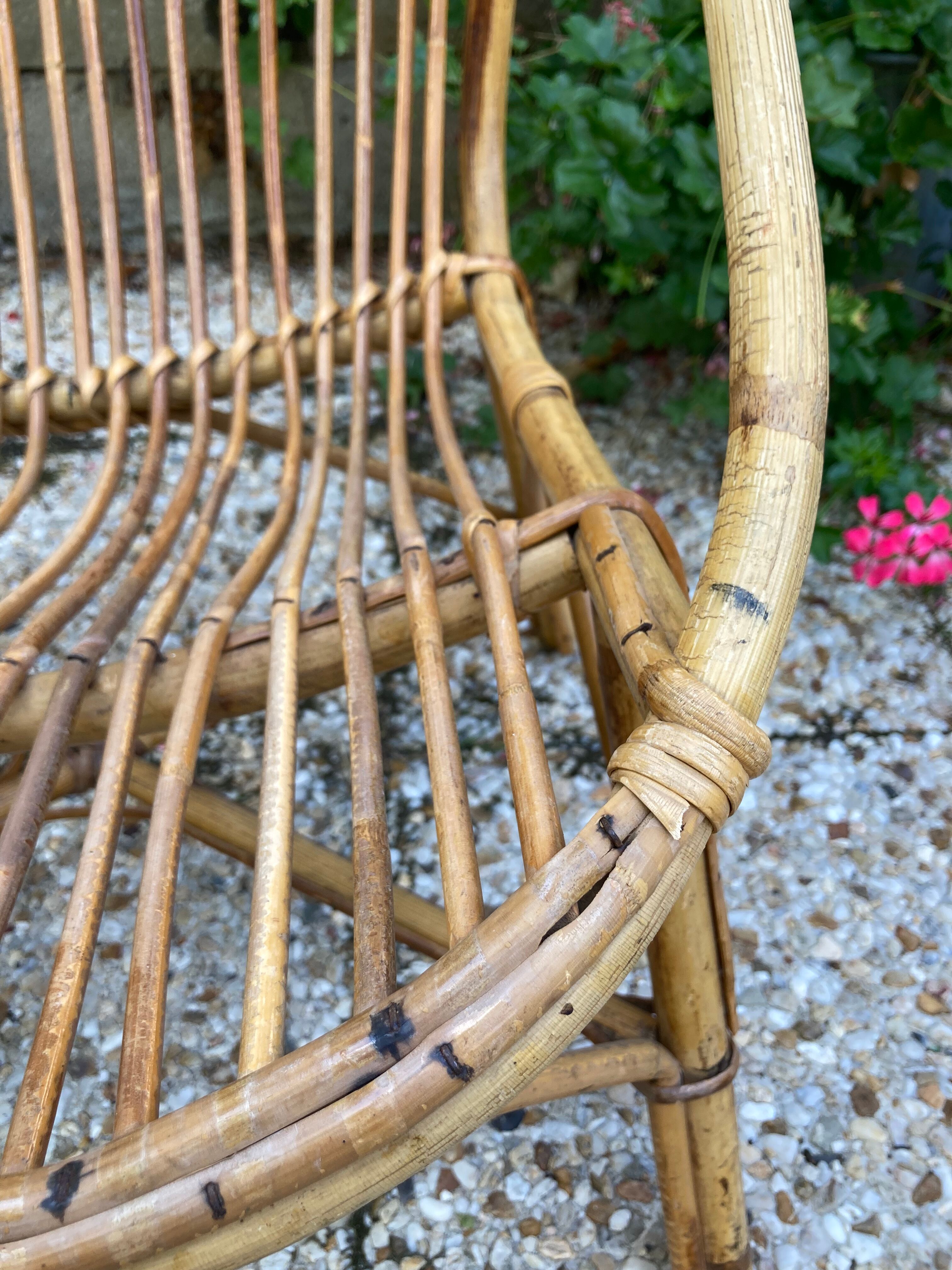 Set of 3 vintage rattan armchairs