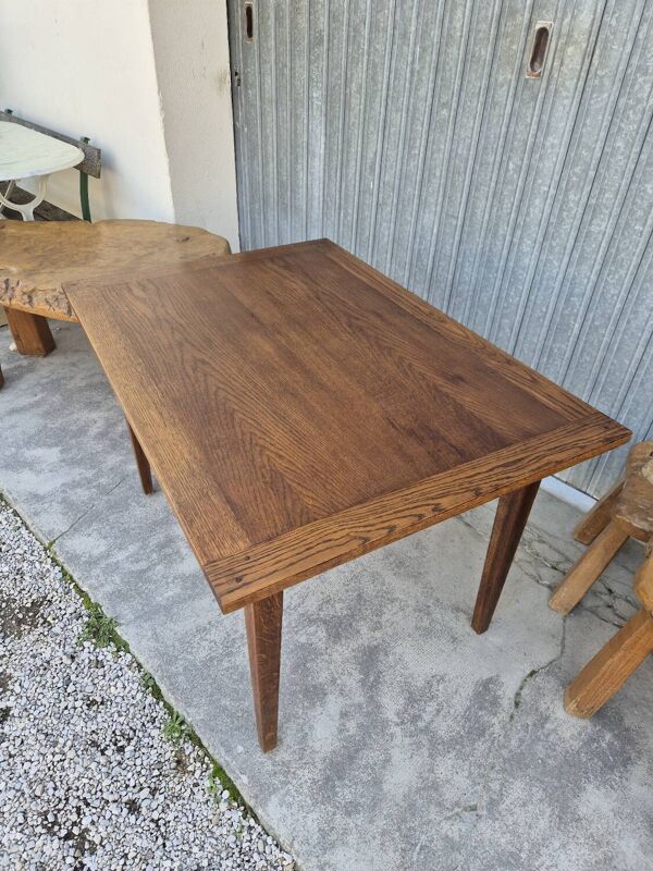 Table de ferme rustique ancienne en chêne massif un tiroir- 1m15