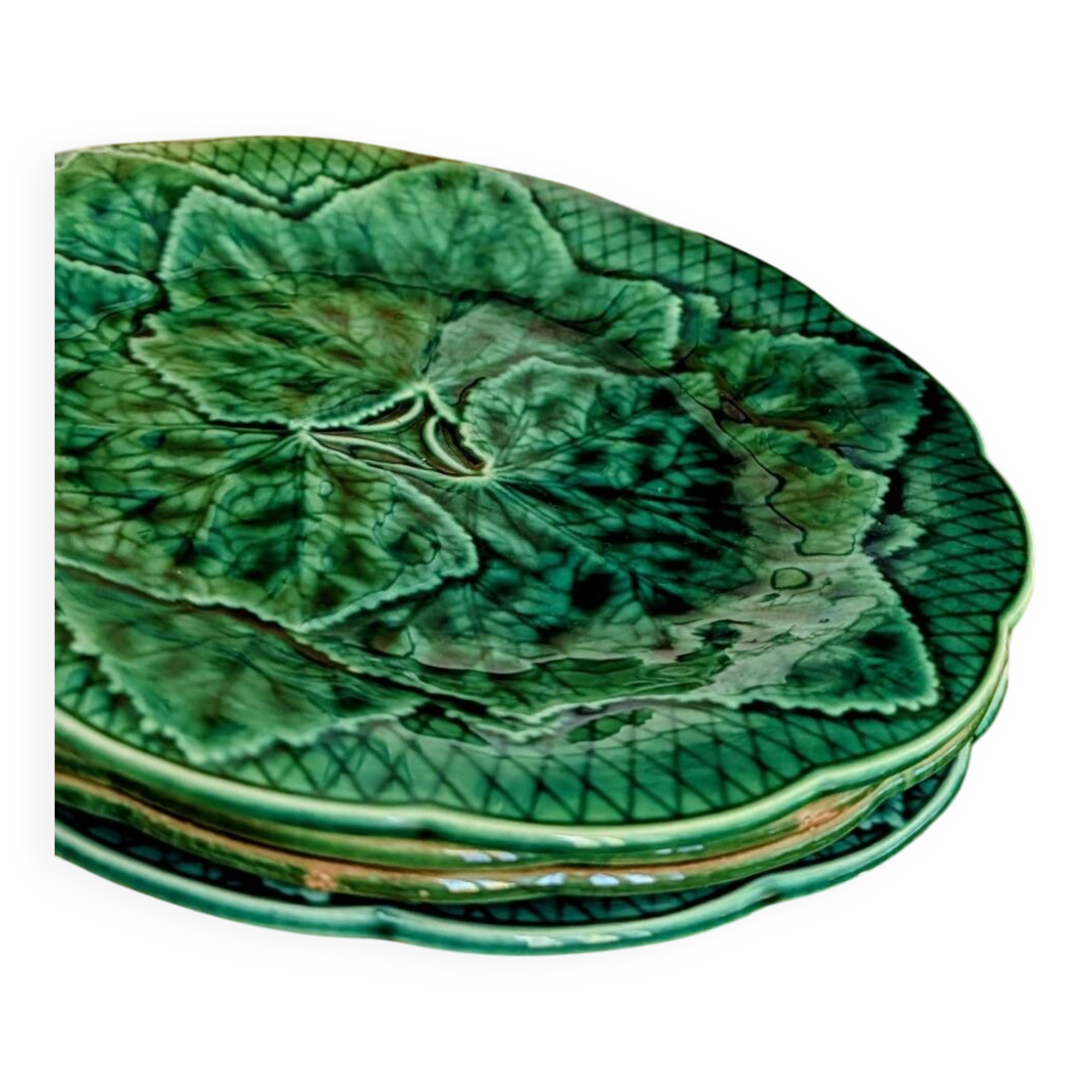 Set of 4 dessert plates in earthenware with vine leaves Gien