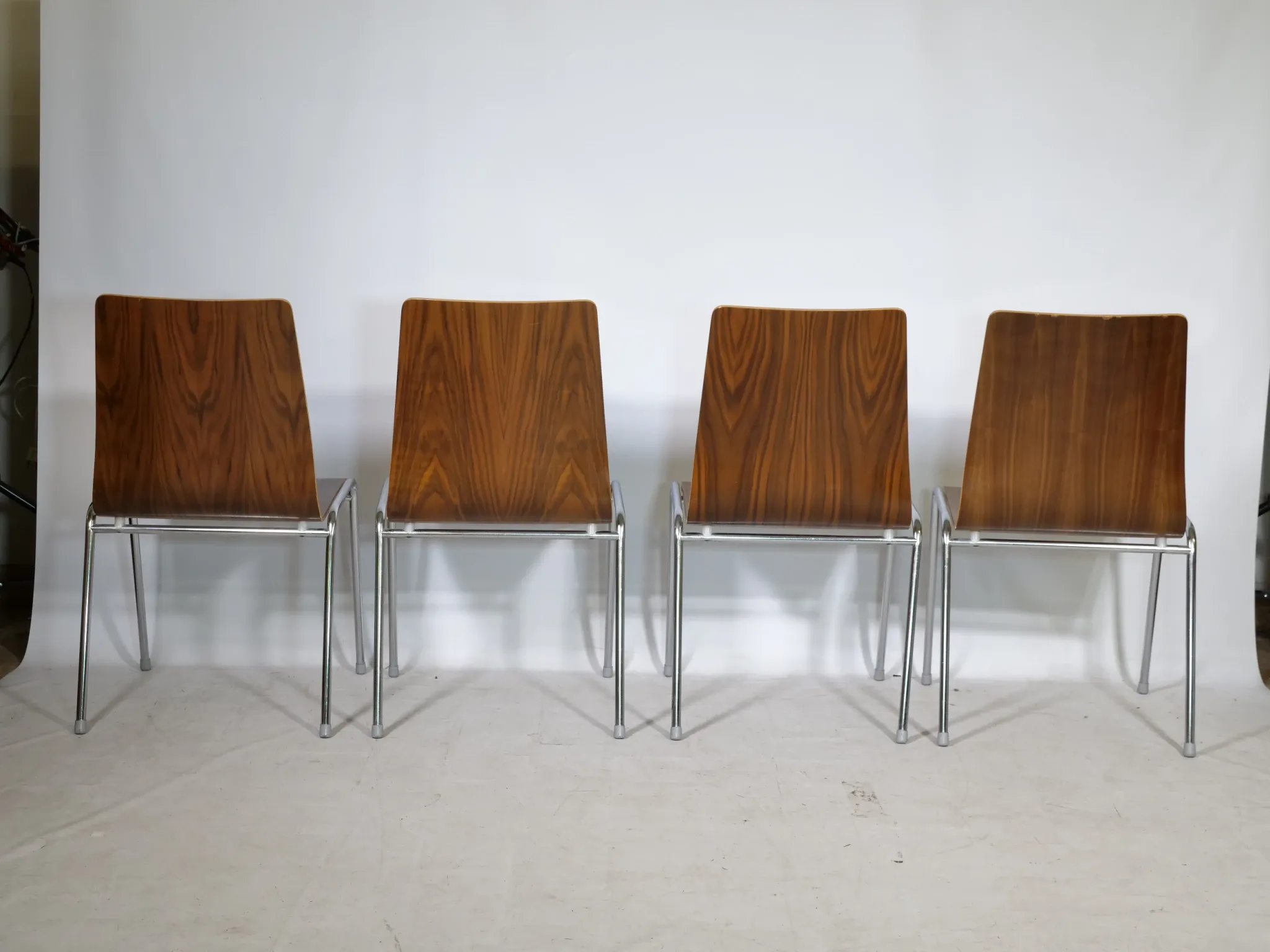 Mid-Century Shell Chairs in Teak and Metal Set of 4, 1970s