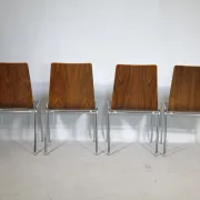 Mid-Century Shell Chairs in Teak and Metal Set of 4, 1970s