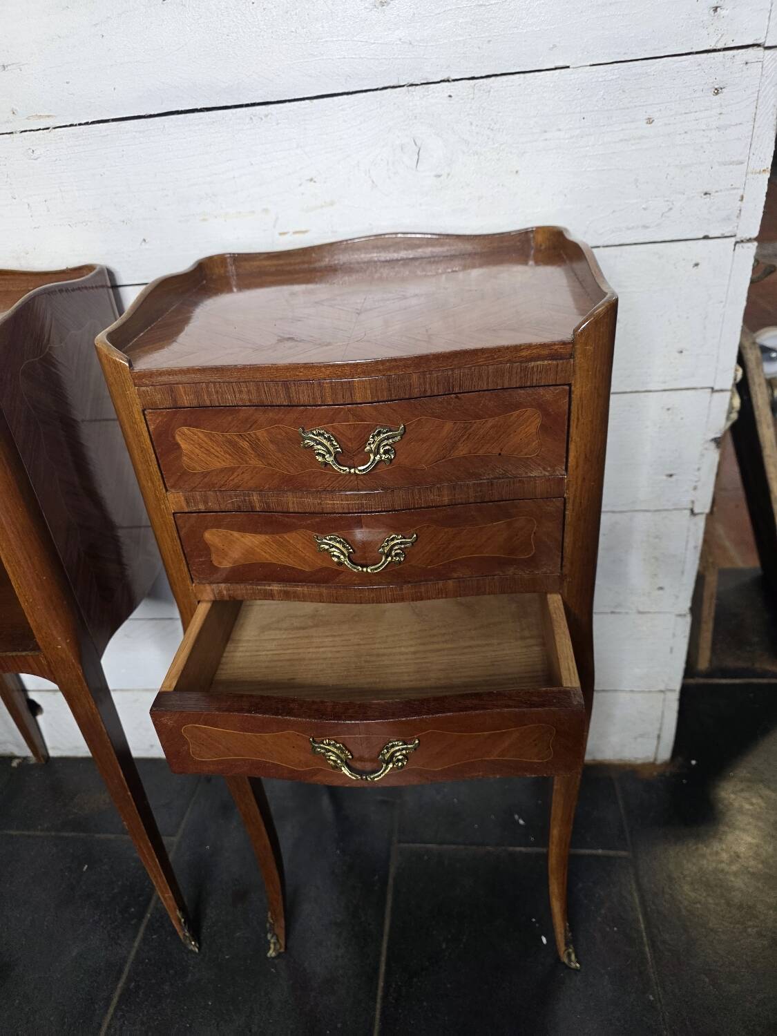 Pair of Louis XV style bedside tables in marquetry