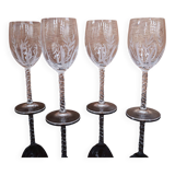 Set of 4 Vintage Engraved Crystal White Wine Glasses