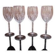 Ensemble de 4 verres à vin blanc vintage en cristal gravé