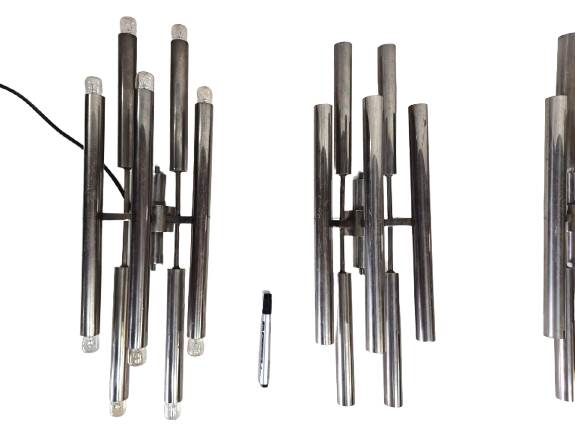 3 large 1960s wall lights in nickel-plated brass