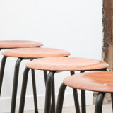 Vintage low stool, pagholz seat warm gray metal structure