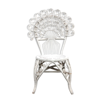 Emmanuelle-style white rattan peacock chair