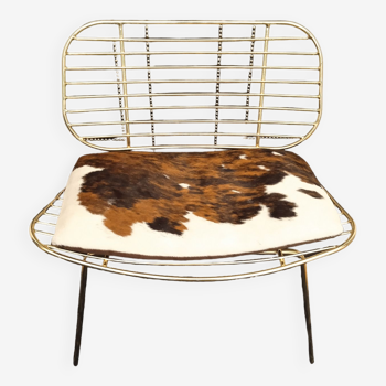 Gold design wire armchair with cowhide cushion