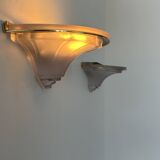 Pair of vintage glass and brass wall lights, France, 1960s