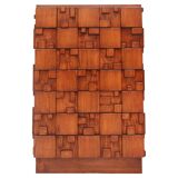 Brutalist Oak Wood Chest of Drawers with Sculptural Fronts, Italian Handcrafted