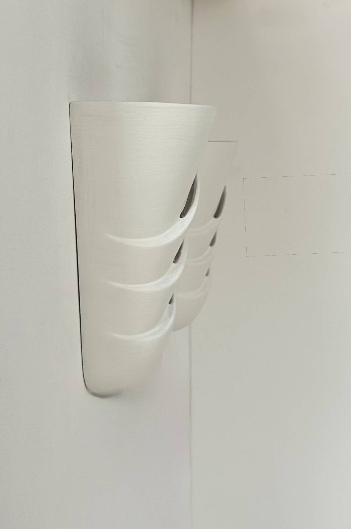 Pair of vintage wall lights, matte white plaster, France, 1970