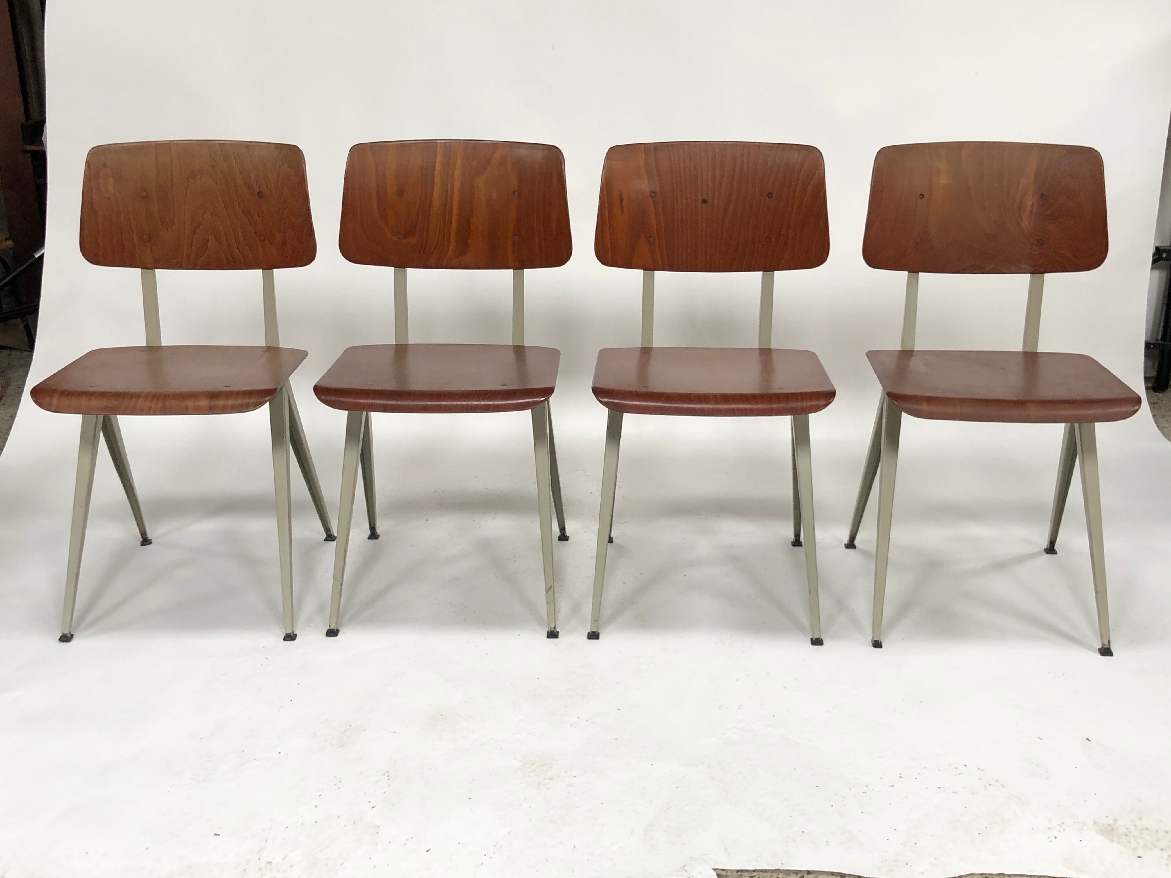 Lot of 4 vintage school chairs Galvanitas S16 Netherlands