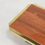 Table Basse En Travertin Rouge Et Laiton, Belgique C.1970