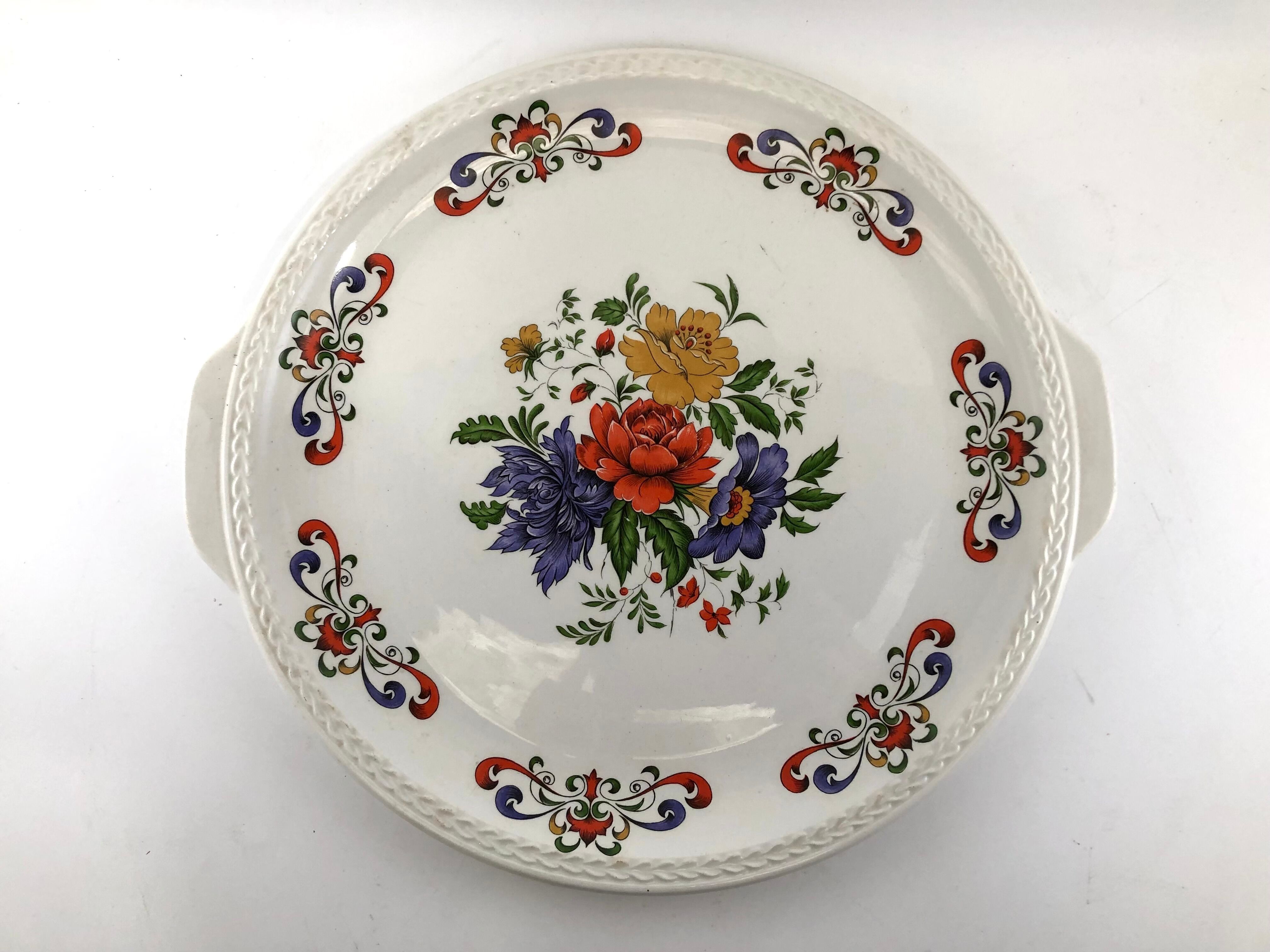 Round dish cake pie vintage flower Moulin des Loups model Derby