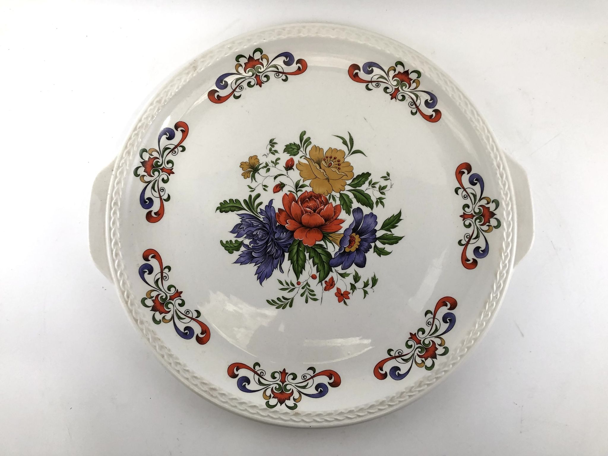Plat rond gateau tarte fleur vintage Moulin des Loups model Derby