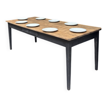 Table de ferme avec piètement patiné noir (rénovée)